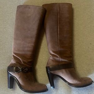Nike Air high heeled brown leather boots with buckle, size 7.5